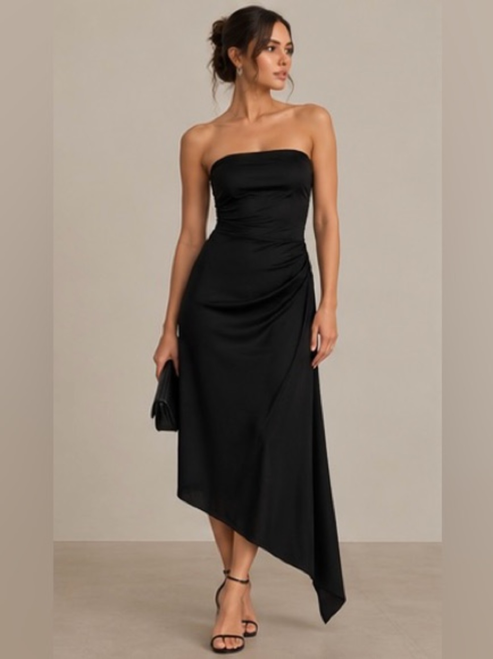 Black Asymmetric Strapless Dress